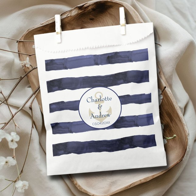 Sacolinha Listras azuis específicas do cliente Âncora  (Customer-specific blue stripes Anchor Wedding Favor Bag)