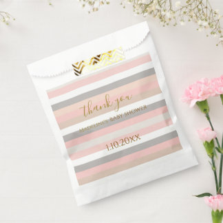 Sacolinha Listras Cinza Rosa Personalizadas para Chá de Bebê