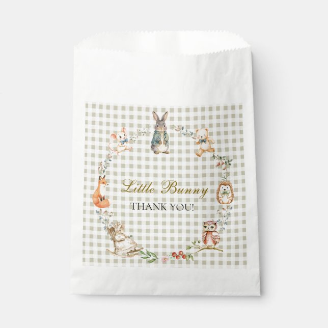 Sacolinha Little Bunny Woodland Animals Gingham Baby Shower (Frente)