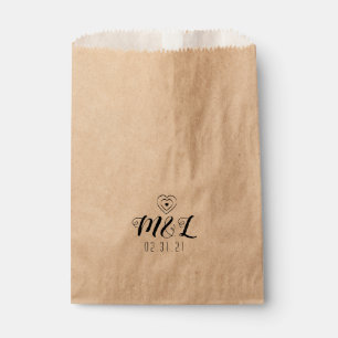 Sacolinha Logotipo de Casamento Preto Corações Minimalistas