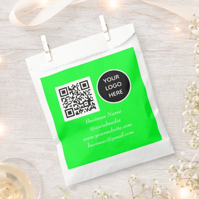 Sacolinha Logotipo de negócios QR Code Neon Verde para mídia (Cortado)