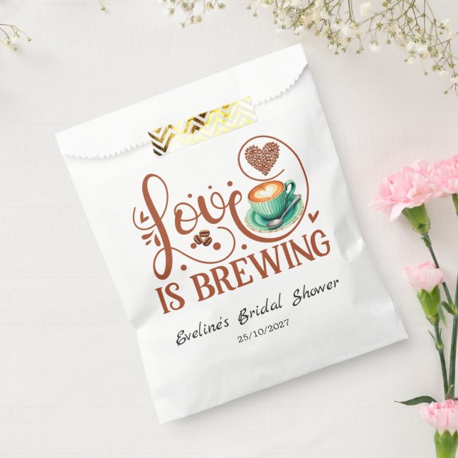 Sacolinha Love Is Brewing Bridal Shower Romantic Heart  (Selado)