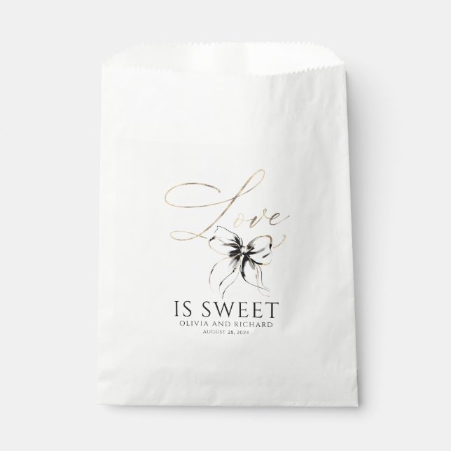Sacolinha Love is Sweet Black Bow Gold Script Thank You (Frente)