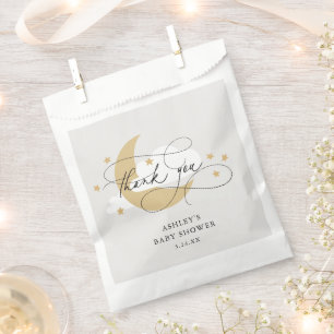 Sacolinha Lua e estrelas Cinza Script Chá de fraldas Obrigad