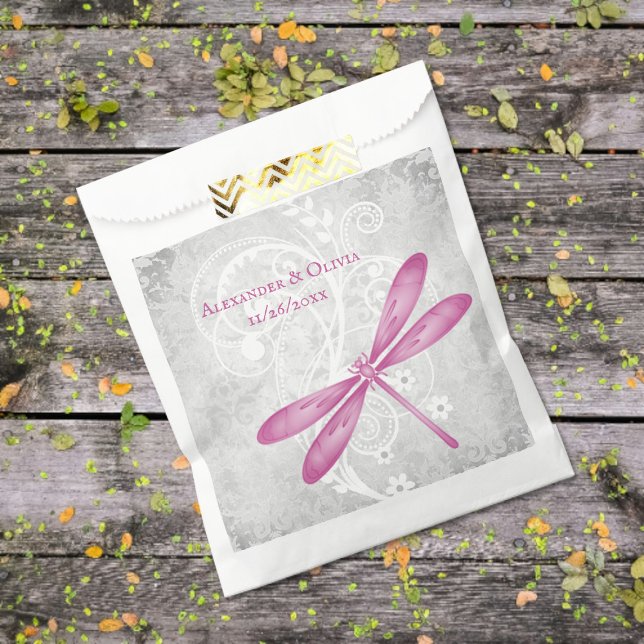 Sacolinha Magenta Dragonfly Bolsas Favoráveis (Magenta Dragonfly Wedding Favor Bags)
