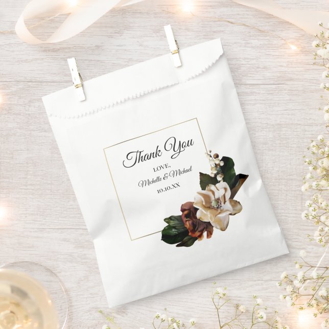 Sacolinha Magnolia Dourada e Black Floral Obrigado (Cortado)