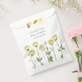 Sacolinha Manteiga amarela flores rosa Obrigado casamento