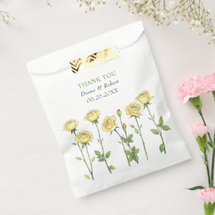 Sacolinha Manteiga amarela flores rosa Obrigado casamento