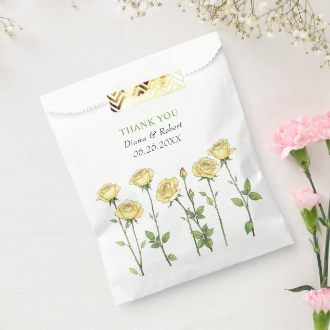 Sacolinha Manteiga amarela flores rosa Obrigado casamento (Selado)