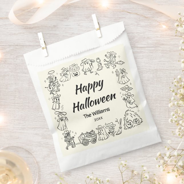 Sacolinha Mão Quirguiz Desenhando Doodles no Halloween (Cortado)
