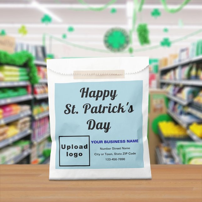 Sacolinha Marca de negócios azul claro, Rua, dia de Patrick, (Light blue business brand with St. Patrick's Day greeting on paper bag)