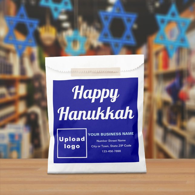 Sacolinha Marca de negócios azul | Hanukkah | Folha de papel (Blue business brand with Hanukkah greeting on paper bag)