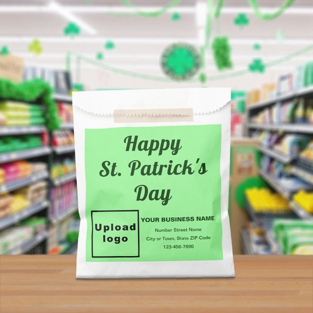 Sacolinha Marca de negócios verde, Rua, dia de Patrick, (Light green business brand with St. Patrick's Day greeting on paper bag)