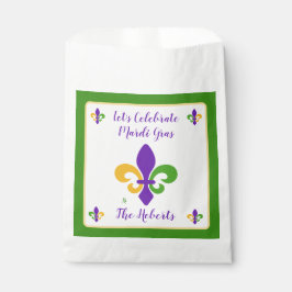 Sacolinha Mardi Gras NAME Green Gold Purple Fleur de Lis