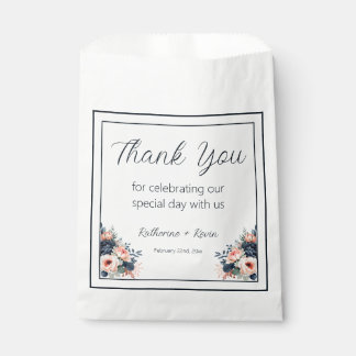 Sacolinha Marinho Azul Rosa Floral, Obrigado Casamento