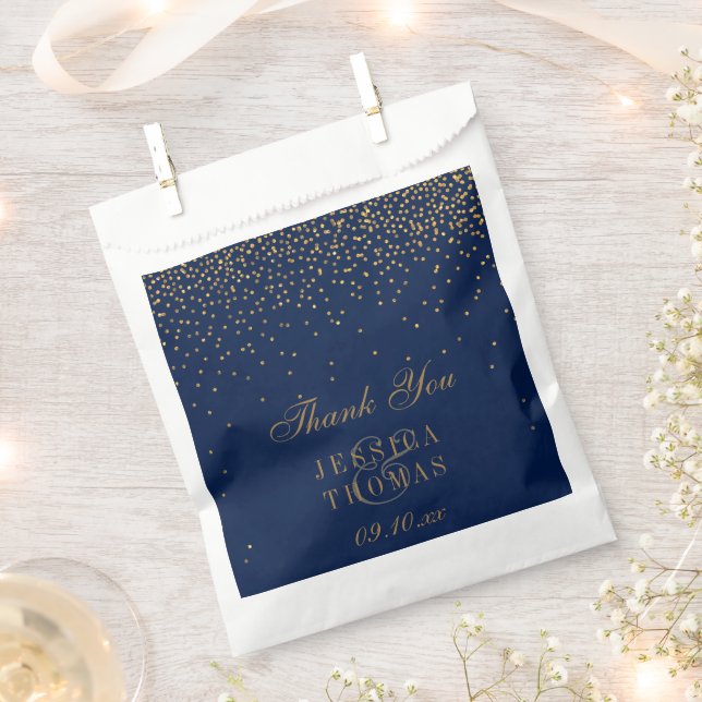 Sacolinha Marinho Blue & Glam Dourado Casamento Confetti (Cortado)