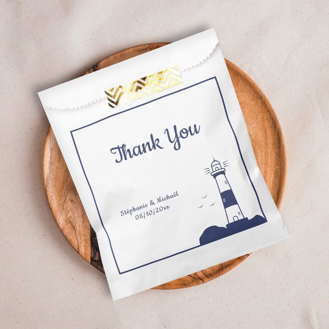 Sacolinha Marinho De Farol Casamento Azul Obrigado (Lighthouse Navy Blue Wedding Thank You Favor Bag)