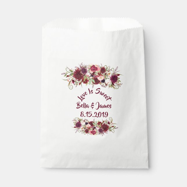 Sacolinha Marsala Red Burgundy Floral Chic Favor Bag (Frente)