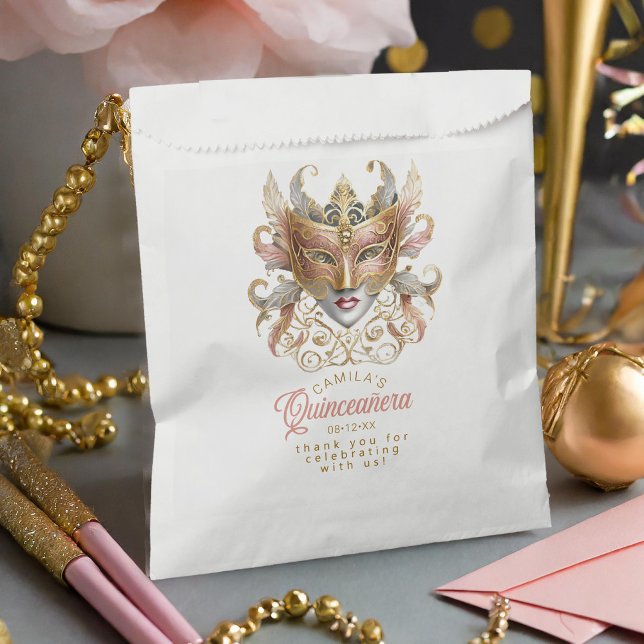 Sacolinha Mascarada Motif Quinceanera Rosa Dourado ID1031 (Criador carregado)