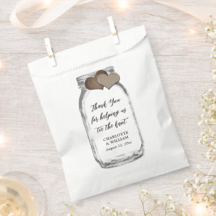 Sacolinha Mason Jar Country Burlap Hearts Obrigado Casamento
