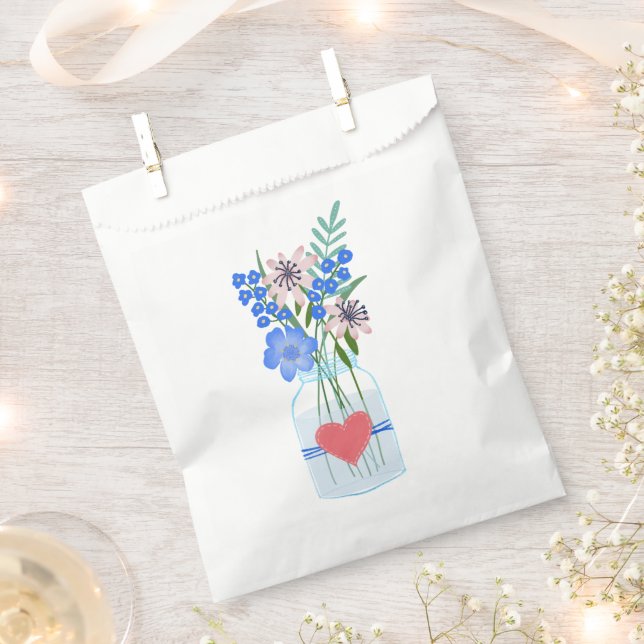 Sacolinha Masons Jar Blue Floral Favor Bolsas (Cortado)