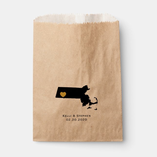 Sacolinha Massachusetts Wedding Favor Treat Sacks, Sacos-Pre (Frente)