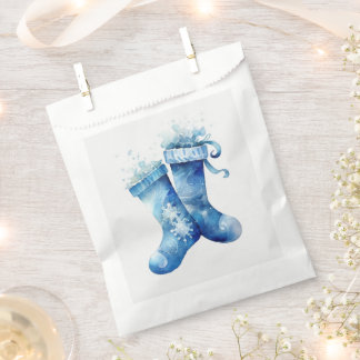 Sacolinha Meias de Natal de Aquarela Azul Personalizáveis
