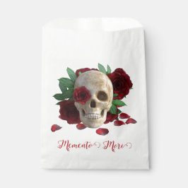 Sacolinha Memento Mori. Caveira com rosas vermelhas