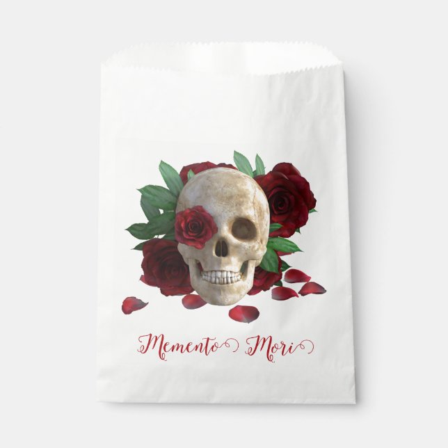 Sacolinha Memento Mori. Caveira com rosas vermelhas (Frente)