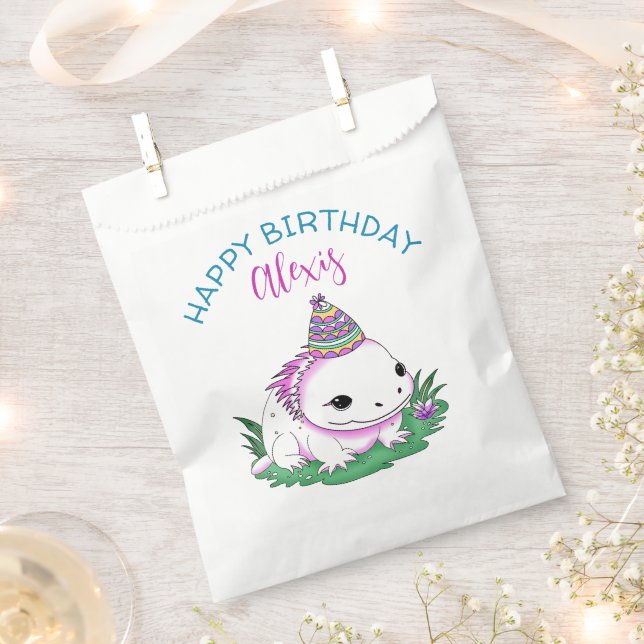 Sacolinha Menina de Aniversário Personalizada Axolotl Pensad (Cortado)