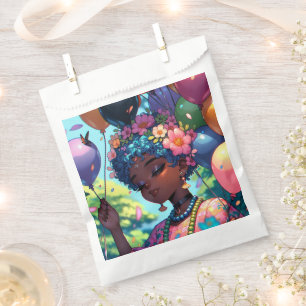 Sacolinha Menina Negra bonito com Aniversário