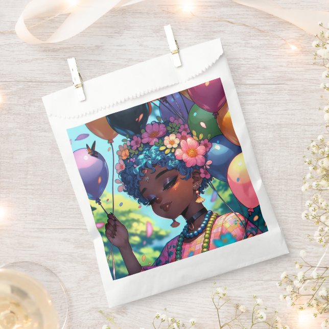 Sacolinha Menina Negra bonito com Aniversário (Cortado)