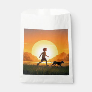 Sacolinha Menino com cachorro ao pôr do sol