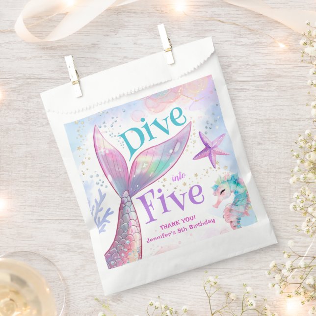 Sacolinha Mergulhe no aniversário de cinco 5 de Sereia (Cortado)