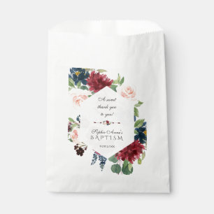 Sacolinha Merlot Pink Floral Baptism Geométrico Obrigado