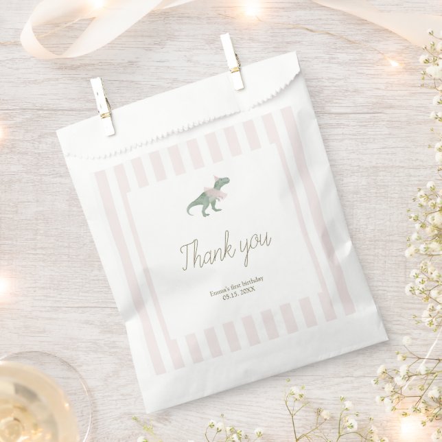Sacolinha Minimal Pink T Rex Tutu Girl Birthday Favor Bags (Cortado)