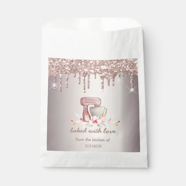 Sacolinha Mixer Flowers Rose Gold Glitter Drips Bakery    (Frente)