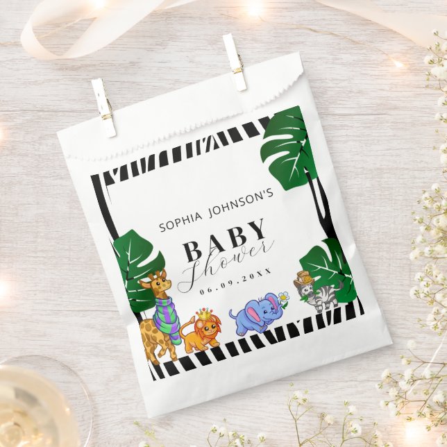 Sacolinha Modern Black and White Stripe Safari  Baby Shower  (Cortado)