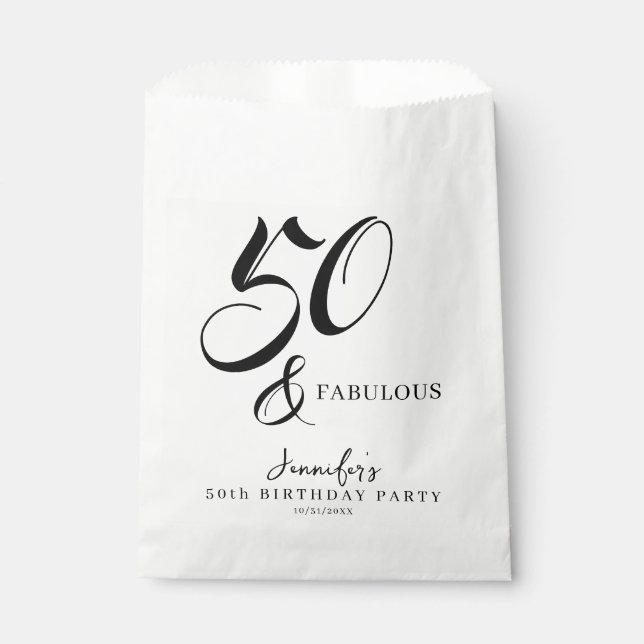 Sacolinha Modern Elegant Black White Fifty Fabulous Birthday (Frente)