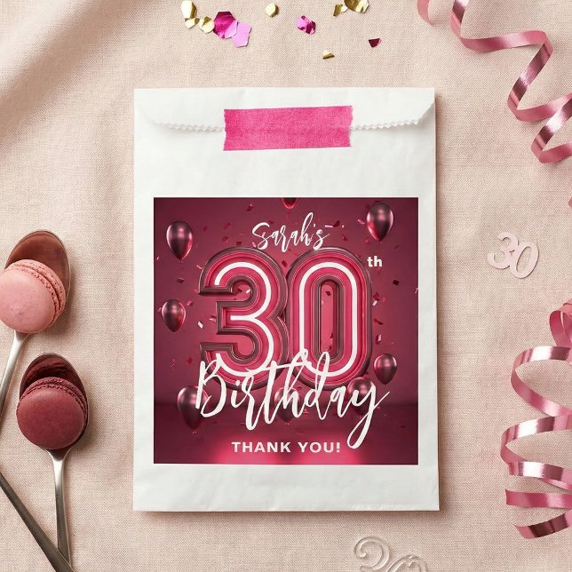 Sacolinha Modern Magenta Pink 30th Birthday Thank You (Criador carregado)