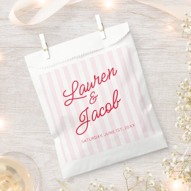 Sacolinha Modern Minimal Minimalist Red Pink Stripes Wedding (Cortado)