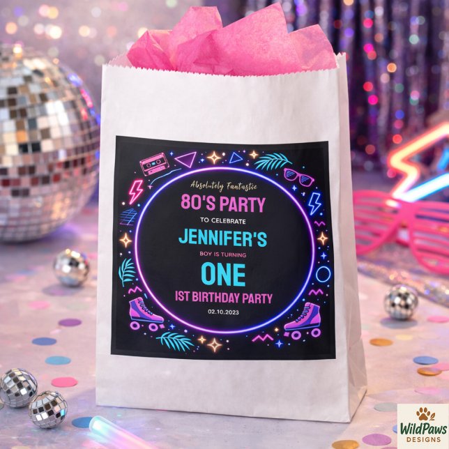 Sacolinha Modern Retro Neon 80’s 1st Birthday Party (Modern Retro Neon 80’s 1st Birthday Party favor bag )