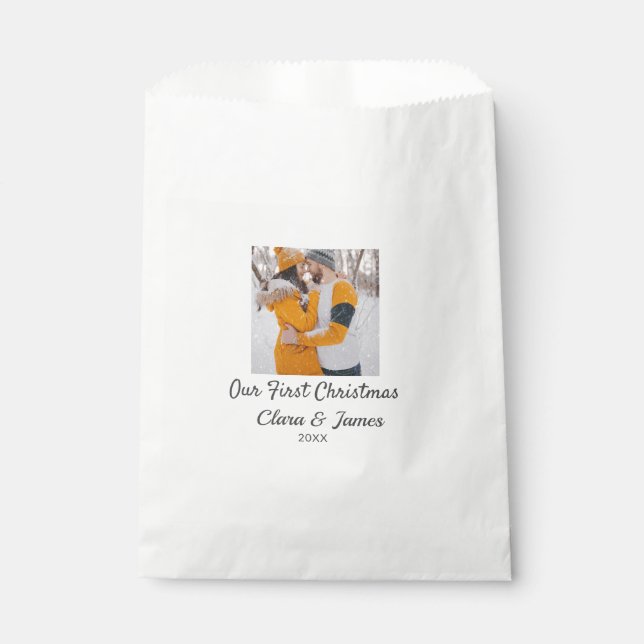 Sacolinha Moderno boho nossa primeira foto de Natal casal no (Frente)