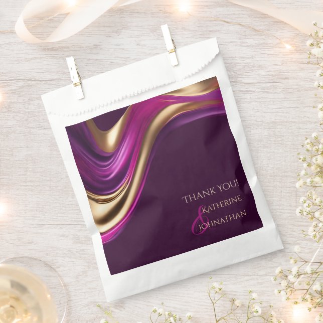 Sacolinha Moderno Casamento Roxo Fuchsia e Dourada (Cortado)