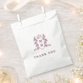 Sacolinha Monograma da crista cardíaca vinho tinto casamento
