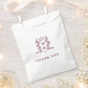 Sacolinha Monograma da crista cardíaca vinho tinto casamento