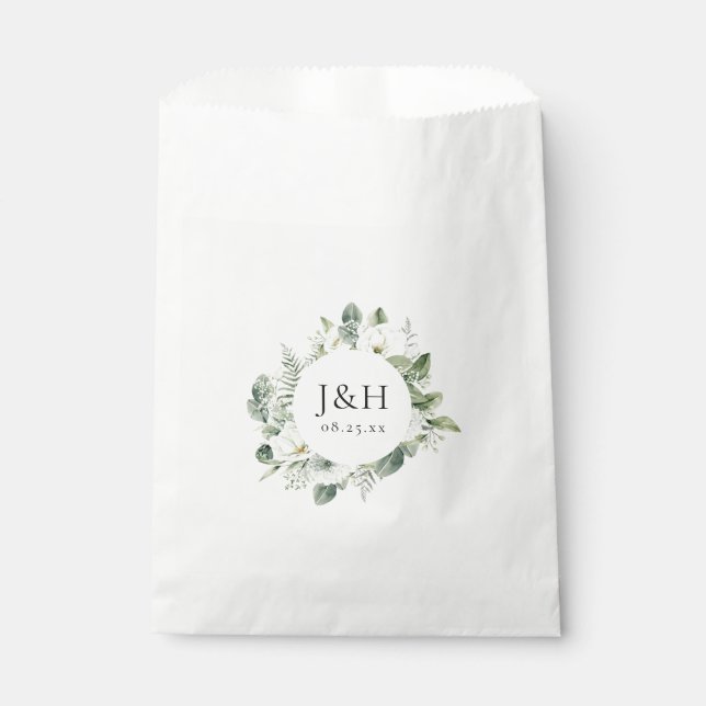 Sacolinha Monograma de Casamento com Flores Brancas Luxurian (Frente)