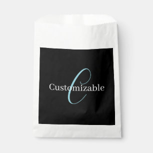 Sacolinha Monograma de letra cursiva editável Preto Azul Bra