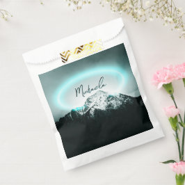 Sacolinha Monograma de luz neon azul misterioso da montanha