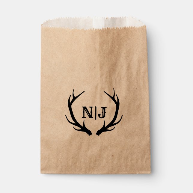 Sacolinha Monograma Rustic Deer Antlers Personalizados Favor (Frente)